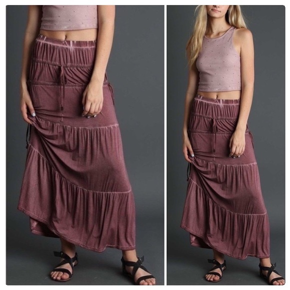 Tassel Drawstring Burnout Maxi Skirt - Picture 8 of 10